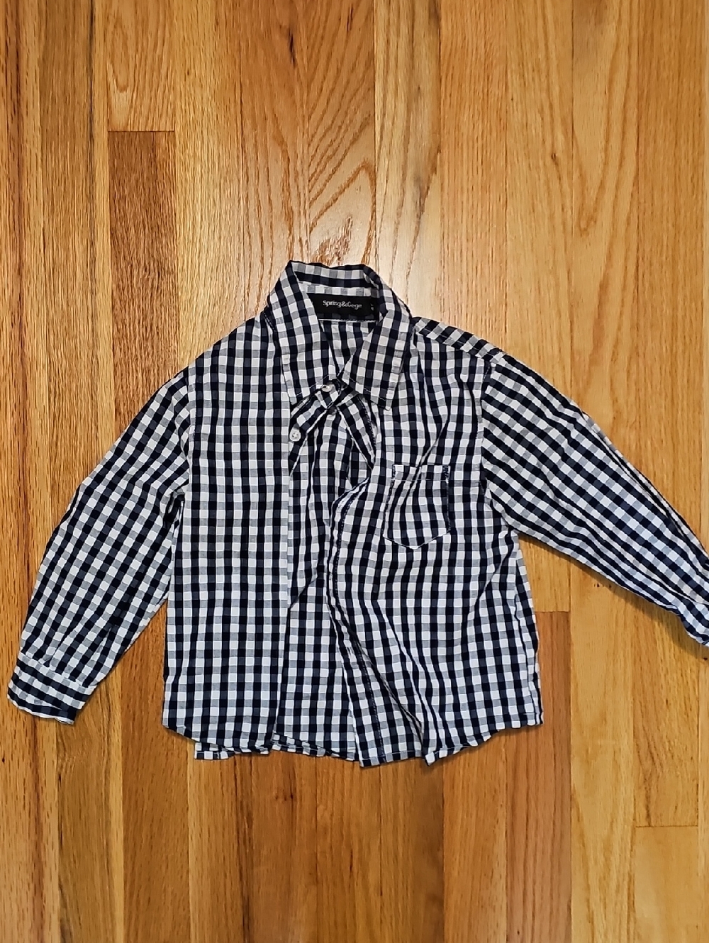 Blue and White Gingham Tie-Neck Kids Shirt